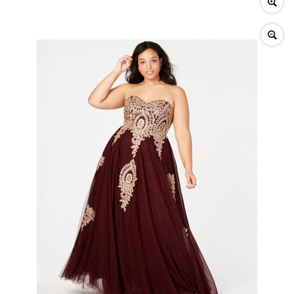 Say Yes to Prom Elegant Burgundy Evening Gown Dress embellishment gold Size 9